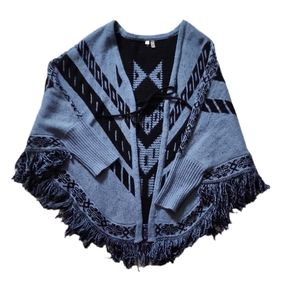 No Name Brand Blue And Black Fringed Shawl Size S/M